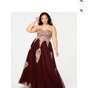Say Yes to Prom Elegant  Burgundy Evening Gown Dress embellishment gold Size 9